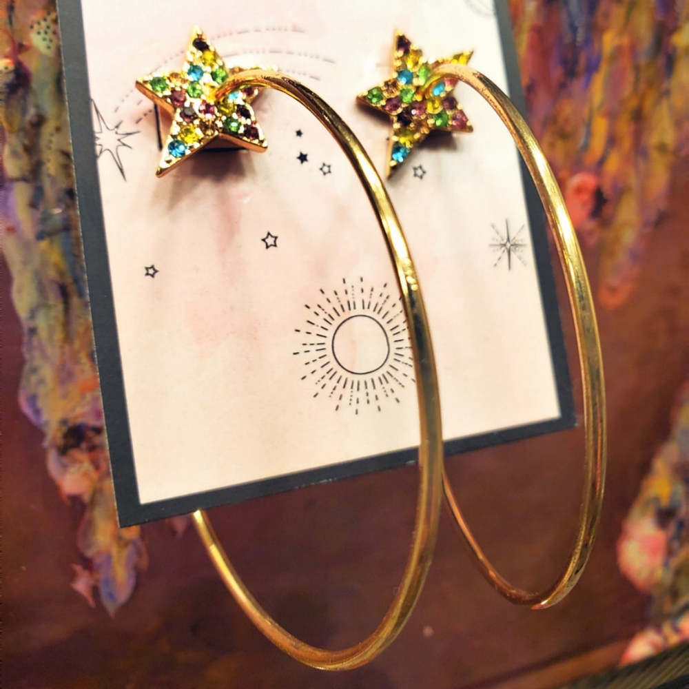 NWT BCBG RAINBOW STAR HOOP EARRINGS